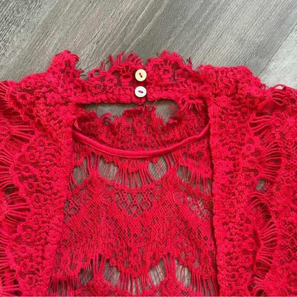 Free People Daydream Red Lace Dress NEW Large Open Back - Picture 7 of 10